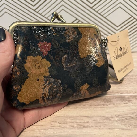 NWT PATRICIA NASH BORSE Leather Coin Purse Vintage Floral Brocade Denim Fields - Picture 9 of 12
